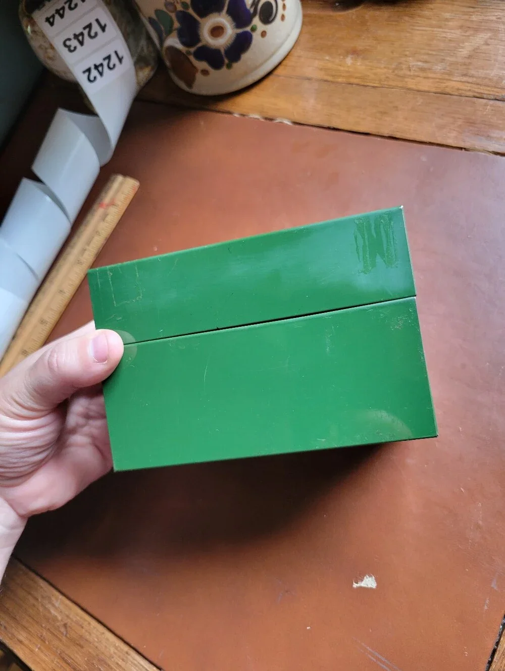 Vintage Mid-Century Green Metal Index Card / Recipe Box
